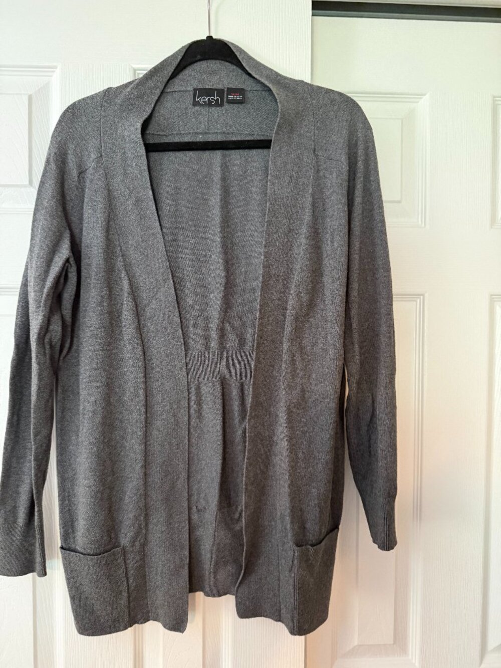 Kersh Gray Open Front Cardigan M Pockets Shaped Back
